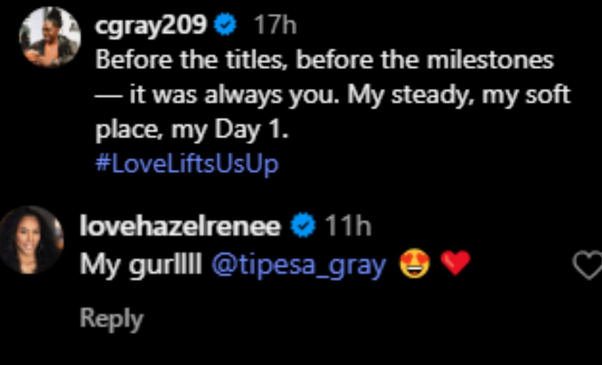 Hazel Renee's IG comment (via @cgray209/Instagram)